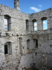 stone ruined building with walls and windows near mourtos greece