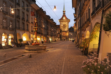 Alley to clock tower at Bern on Switzerland