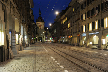 Fototapeta na wymiar Alley to prison tower at Bern on Switzerland