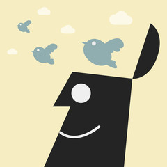 Flying birds out of a head. freedom concept
