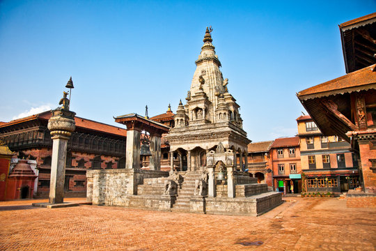 Temples of Durbar Square in Bhaktapur, Nepal.