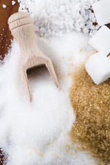 Various kinds of sugar close up