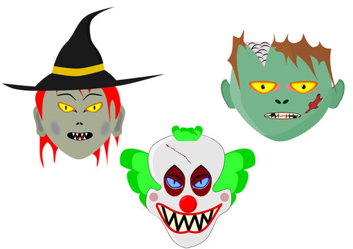 Three scary cartoon heads