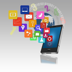 Mobile phone with colorful application icons