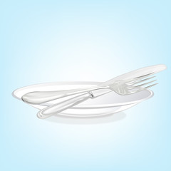 Cookware.Knife witch fork and plate