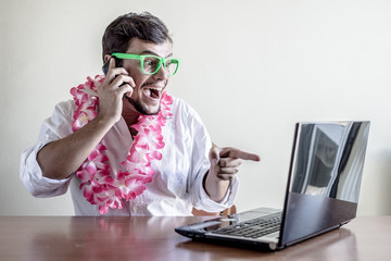 young man travel search destination using notebook