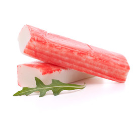 Crab sticks group and rucola leaf