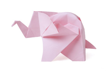 Naklejka premium Origami paper pink elephant