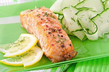Fish dish - grilled salmon with vegetables