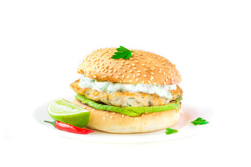 Fresh, delicious chicken burger in the Greek style with zucchini