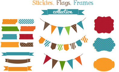 Set of scrap-booking bright stickies,flags and frames