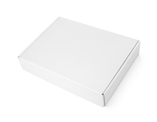 Closed blank carton pizza box on white with clipping path