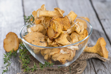 Raw Chanterelles on wood