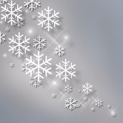 Abstract Christmas gray background with snowflakes that glow