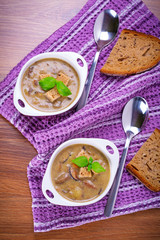 Mushroom soup with potato and croutons