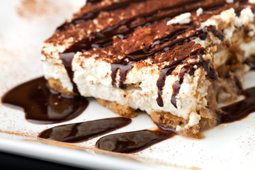 Tiramisu with Chocolate Sauce