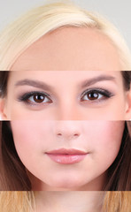 Fototapeta premium Human female face made of several different people,artistic
