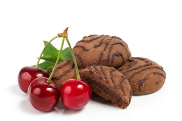 Raw cherry and tasty chocolate cake