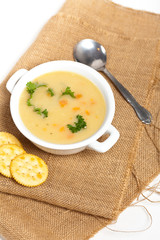 Baked potato cream soup with carrot and cheese