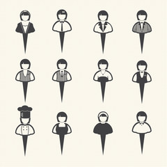 Vector people icons, Women icons set on texture background