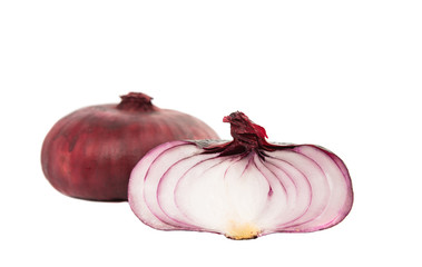 Red sliced onion isolated