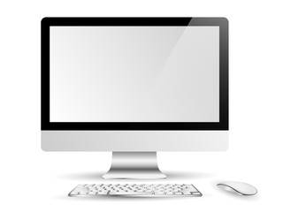 Computer display , Keyboard , Mouse isolated on white