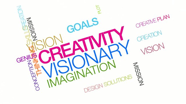 Creativity visionary colorful word tag cloud animation