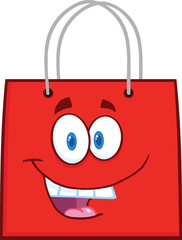 Happy Red Shopping Bag Cartoon Mascot Character