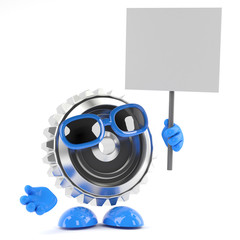 Cog holds up a placard