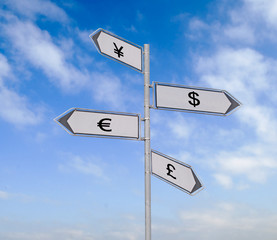 Road sign to currencies