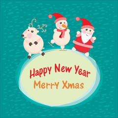 Christmas and New Year Greeting card, Santa Claus with  funny De