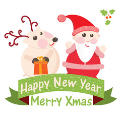 Christmas and New Year Greeting card, Santa Claus with  Deer 2