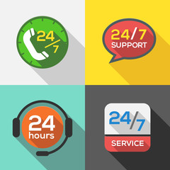 Customer Service 24 hours Support Flat Icon set