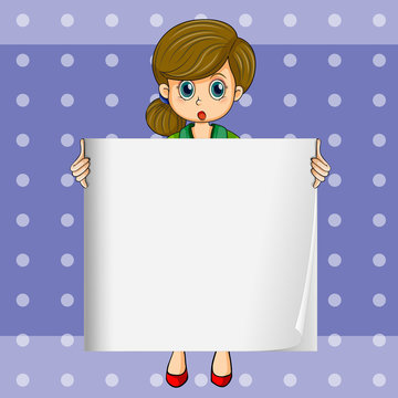 A woman holding an empty template
