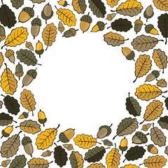 dębowe liście i żołędzie na białym tle jesienny deseń