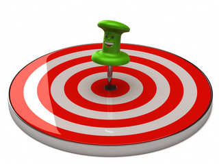 Illustration of fun green thumbtack in target