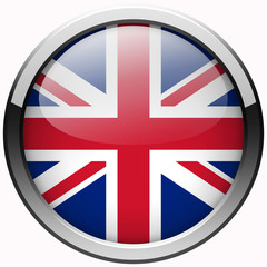 uk flag gel realistic metal button on white