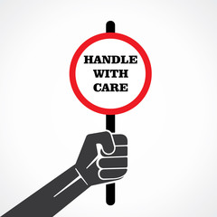 handle with care banner hold in hand stock vector