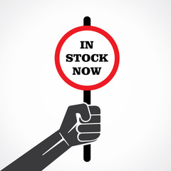In stock now word banner hold in hand stock vector