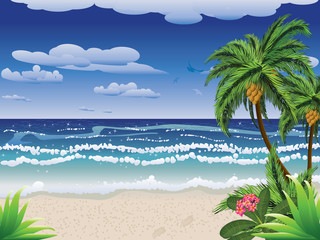 Fototapeta na wymiar Palm tree on beach