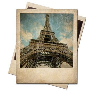 Vintage polaroid Eiffel tower instant photo
