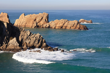 coastal landscape with blue sea and beautiful cliffs