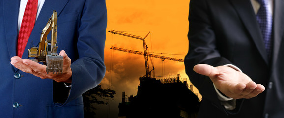 Businessman offer the machinery to site, Construction business c