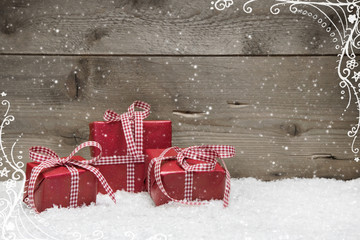 Gutschein für Weihnachten als Grußkarte in Rot mit Geschenk