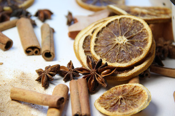 Cinnamon sticks and dried oranges