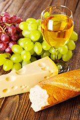 Wine, grapes and cheese