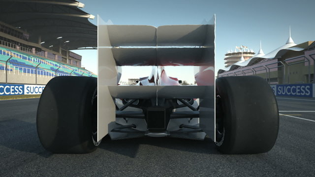formula one race car breaking and stopping at start position