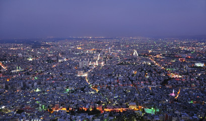 Damascus, Syria, city aerial night view - obrazy, fototapety, plakaty