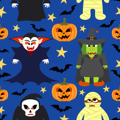 Halloween seamless  background with cartoon holiday monster