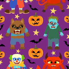 Halloween background seamless with holiday monster vector